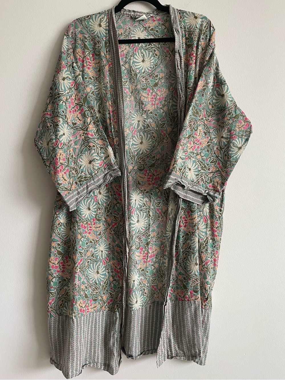 Handprint 100% Cotton Robe Long Kimono Sleepwear Floral Dressing Gown OS